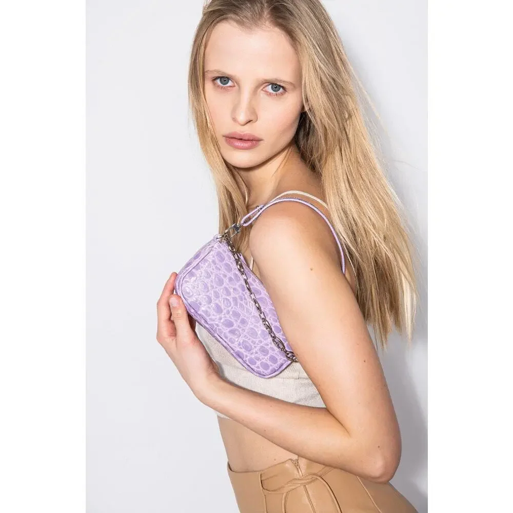 NWT By Far Rachel Mini Lilac Circular Crocodile Croc Embossed 